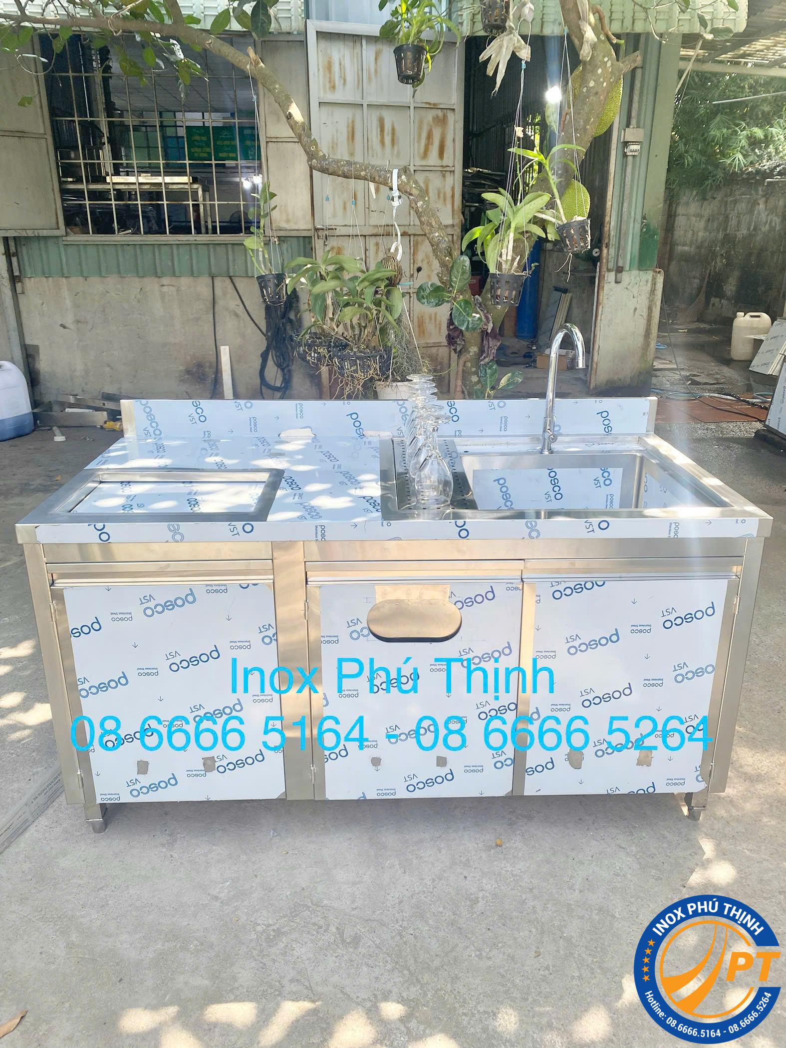 QUẦY PHA CHẾ INOX 1M5 CÓ THÙNG ĐÁ VÀ CHẬU RỬA